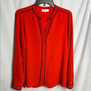 Calvin Klein Vibrant Red Blouse with Black Accents